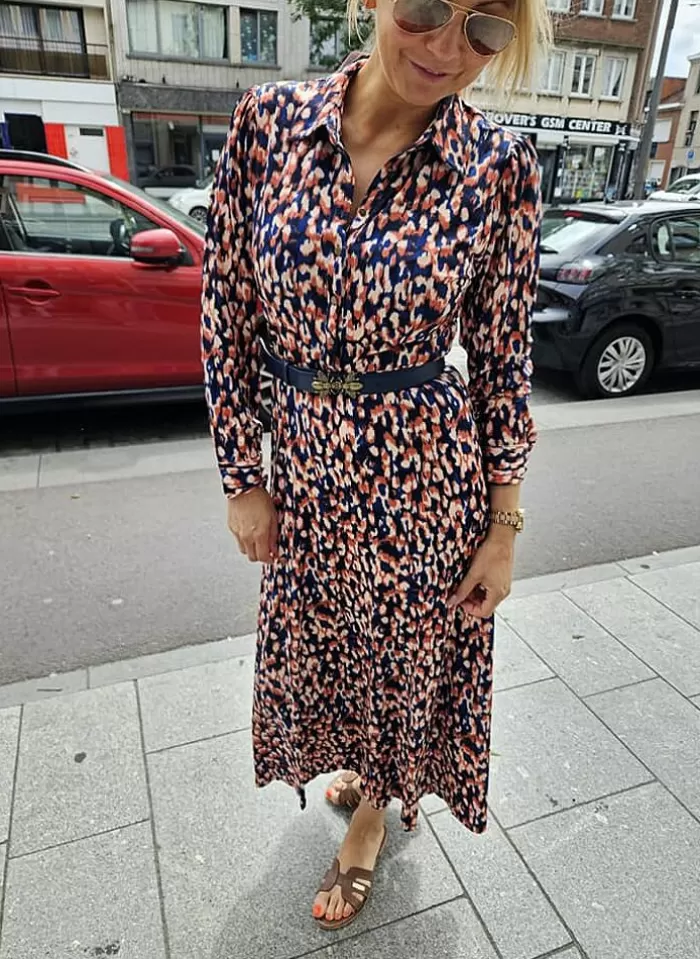 K-design Kleed X129 Maxi Jurk Met Boho Print En Riem (Geleverd) Clearance