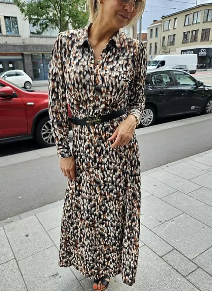 K-design Kleed X129 Maxi Jurk Met Boho Print En Riem (Geleverd) Clearance