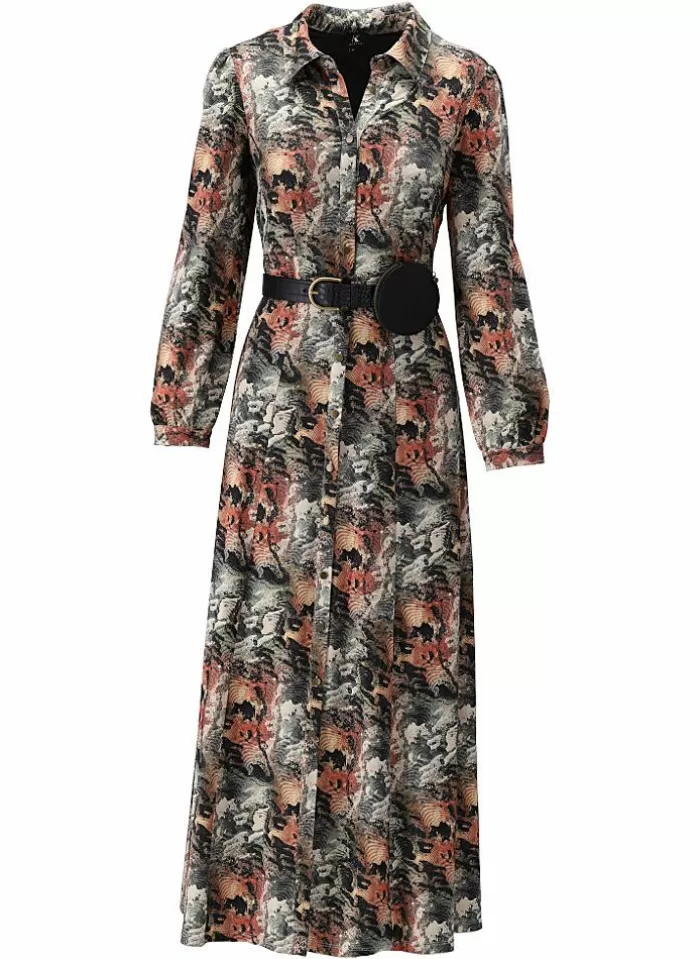 K-design Kleed X301 Maxi Jurk Met Print, Knoopjes En Riem (Pre Order) p654 Online