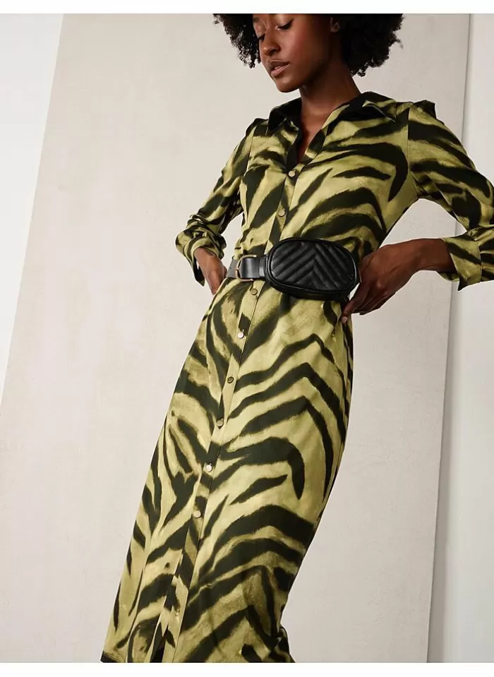 K-design Kleed X317 Midi Jurk Met Print En Riem + Heuptasje (Geleverd) p666 Best Sale