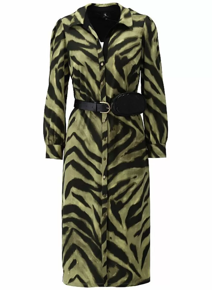 K-design Kleed X317 Midi Jurk Met Print En Riem + Heuptasje (Geleverd) p666 Best Sale